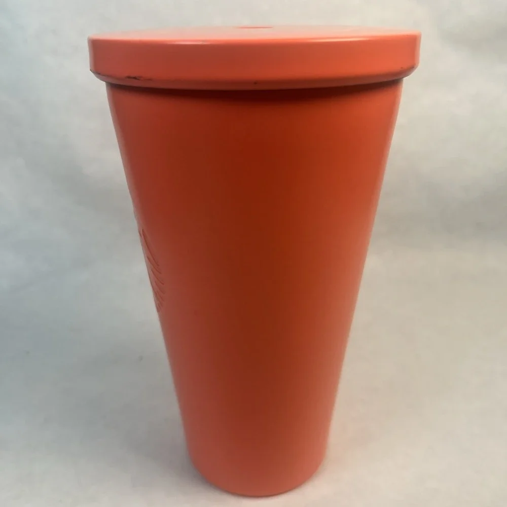 Starbucks Matte Coral Orange Cold Cup Tumbler 16‎ oz 2015 *No Straw